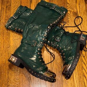 Azalea Wang Studded Green Boots. Size 7.5. Never Worn